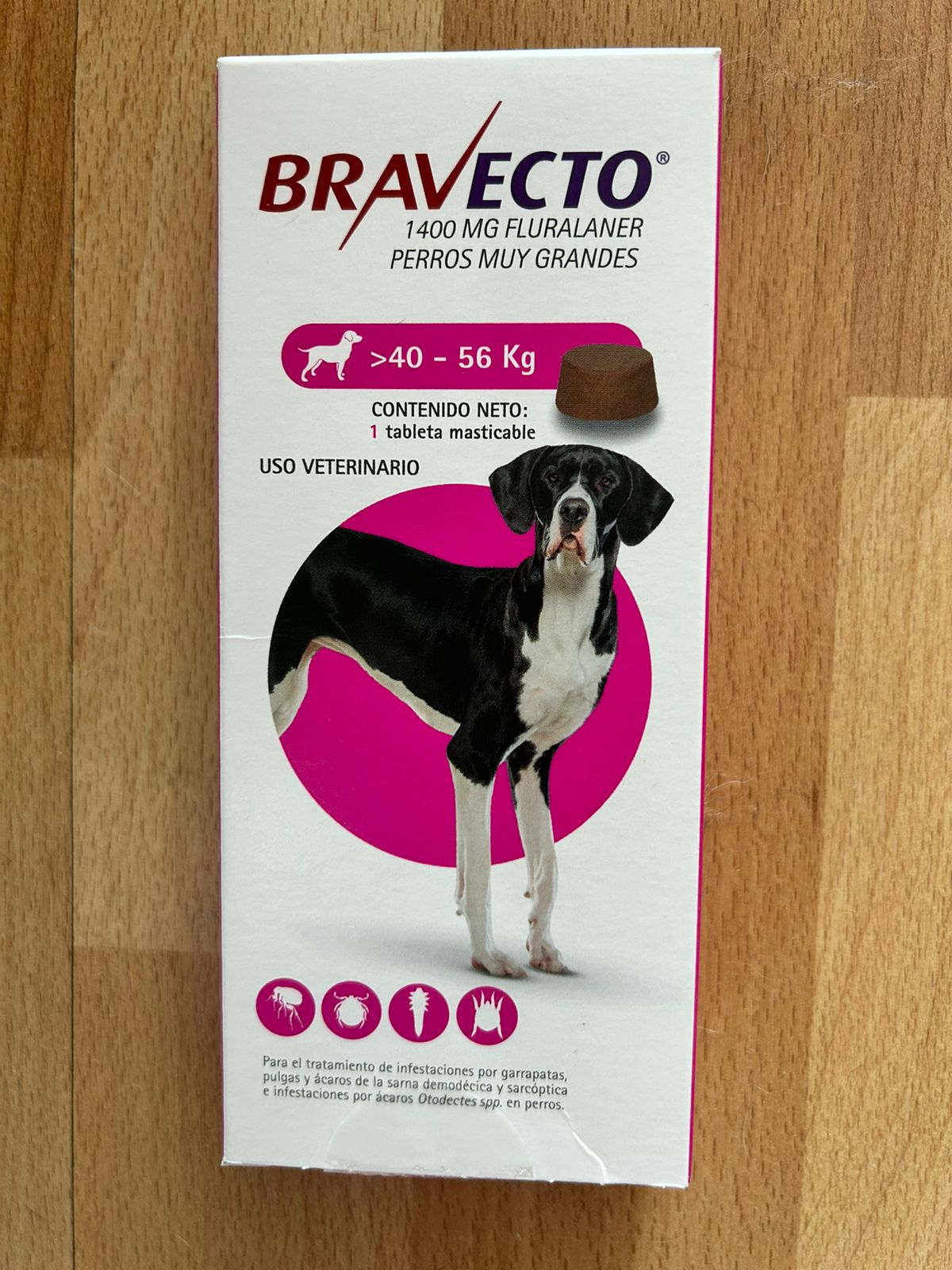 BRAVECTO EXTRA LARGE 40 56 KG. ROSA (1400 mg.)